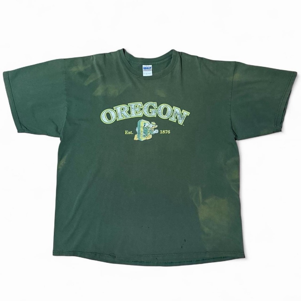 Vintage 90s Distressed Oregon Ducks NCAA Football Sports Green T-shirt XXL